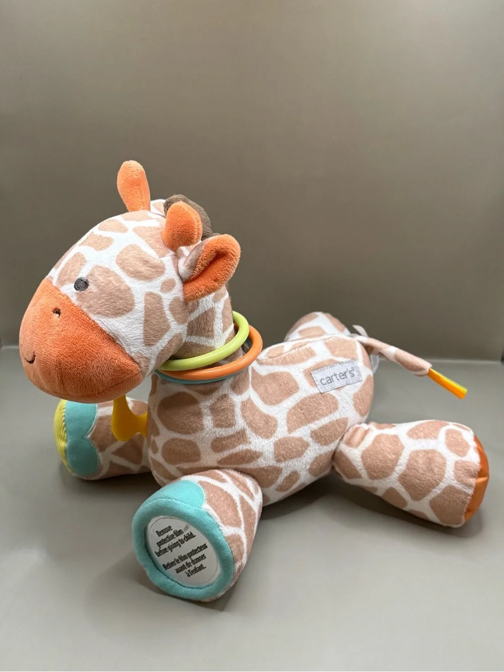 Carters Baby Giraffe Crinkle Rattle Toy Plush Stuffed Animal Lovey